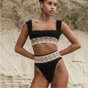 Black and Cream Women's Swimwear Set